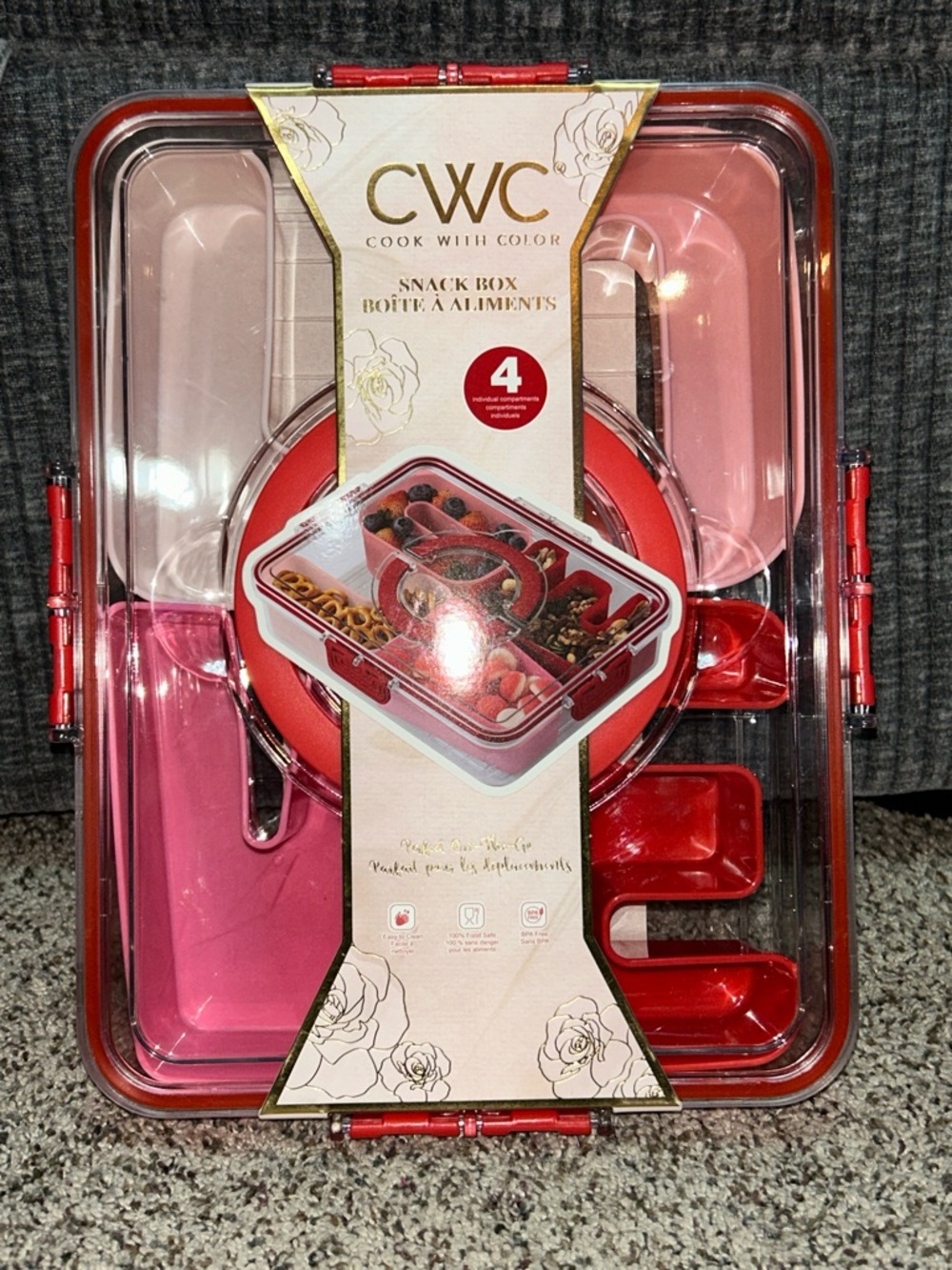 Cook With Color Pink Compartmental Snack Box - 4 Piece Meal Organizer